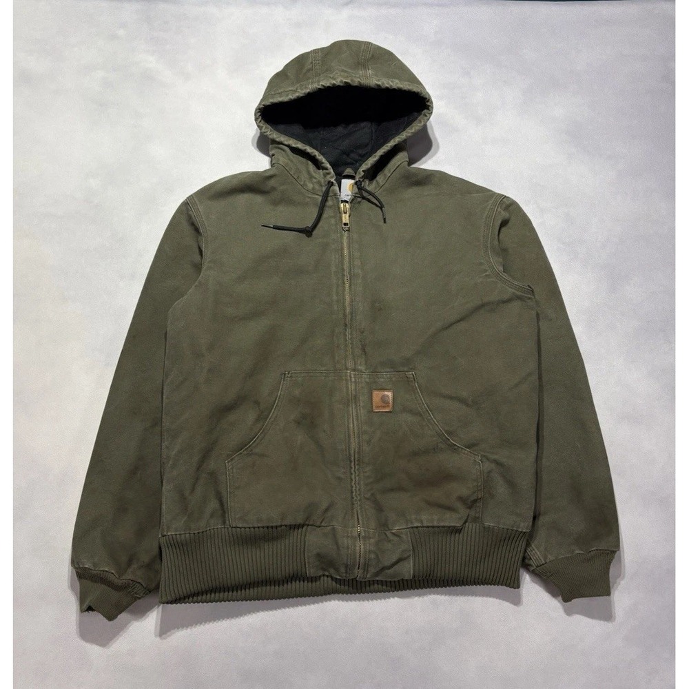 Vintage Carhartt J130 ARG Army Green Sandstone Duck Active Jacket Medium Faded